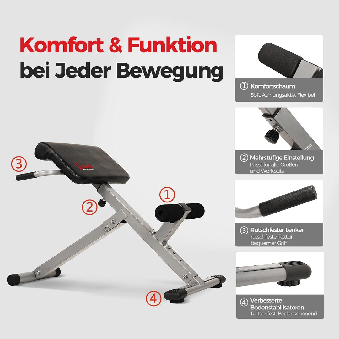 Sunny Health &amp; Fitness Klappbare Hyperextension-Roman Chair mit Rückenstrecker – Bauchtrainer &amp; Sit-