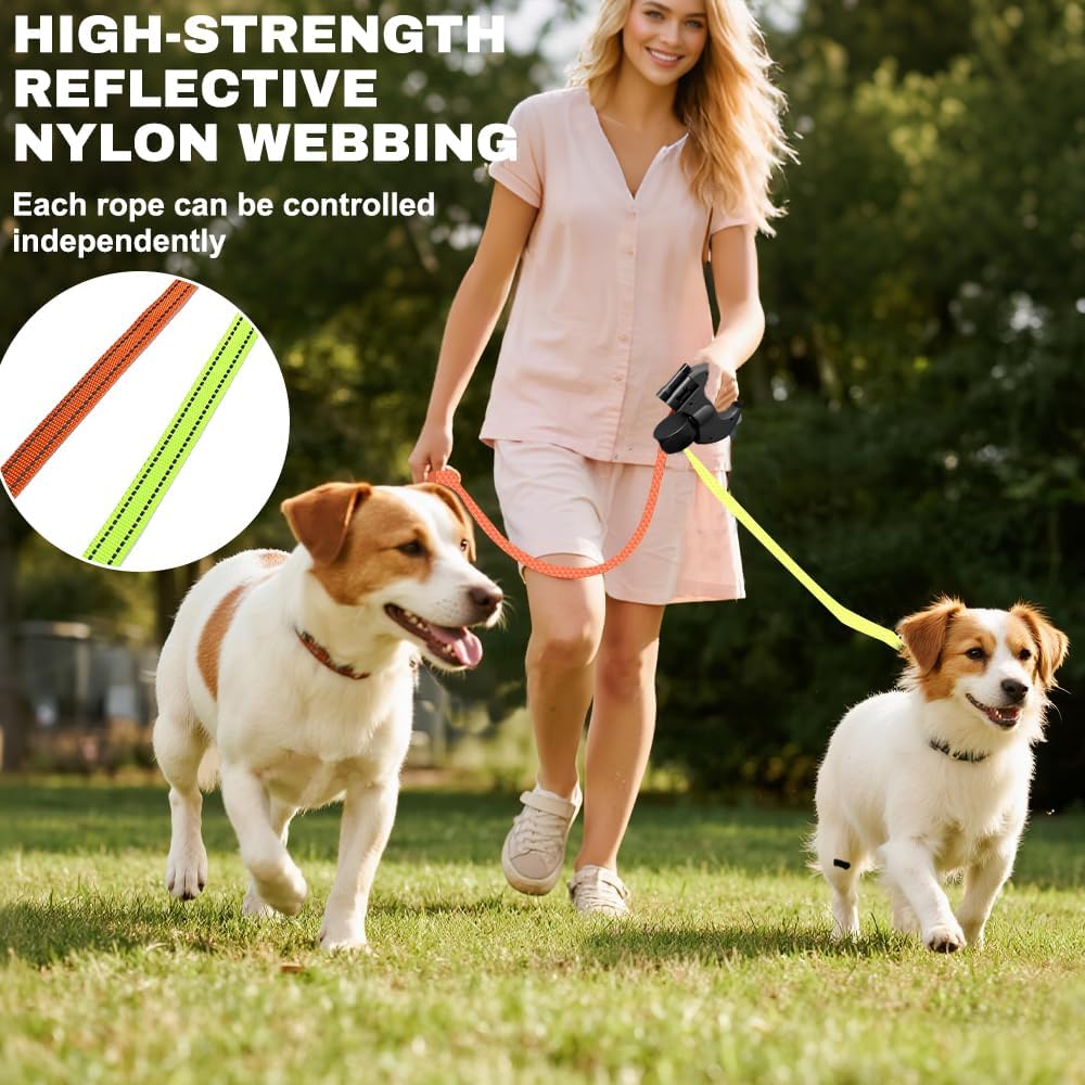 3m Hundeleine Doppelleine für 2 Hunde, Rollleine Einziehbare Hundeleine mit LED Licht, Automatische