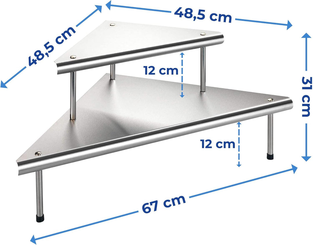 Maximex Küchen-Eckregal Massivo Duo mit 2 Ablagen Edelstahl - Aus Edelstahl, Edelstahl rostfrei, 48.