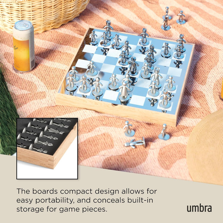 Umbra Buddy Schachspiel, Eschenholz, Natur, 36 x 36 x 6 cm, 33-Einheiten Modern, Modern