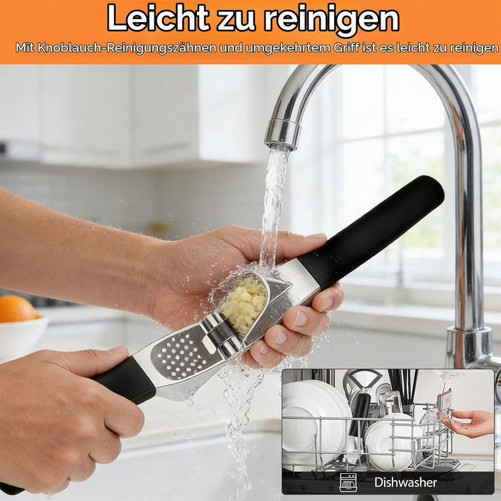 Knoblauchpresse Edelstahl,Premium Knoblauchpresse mit Sparschäler und Bürste,Garlic Press,Ingwerpres