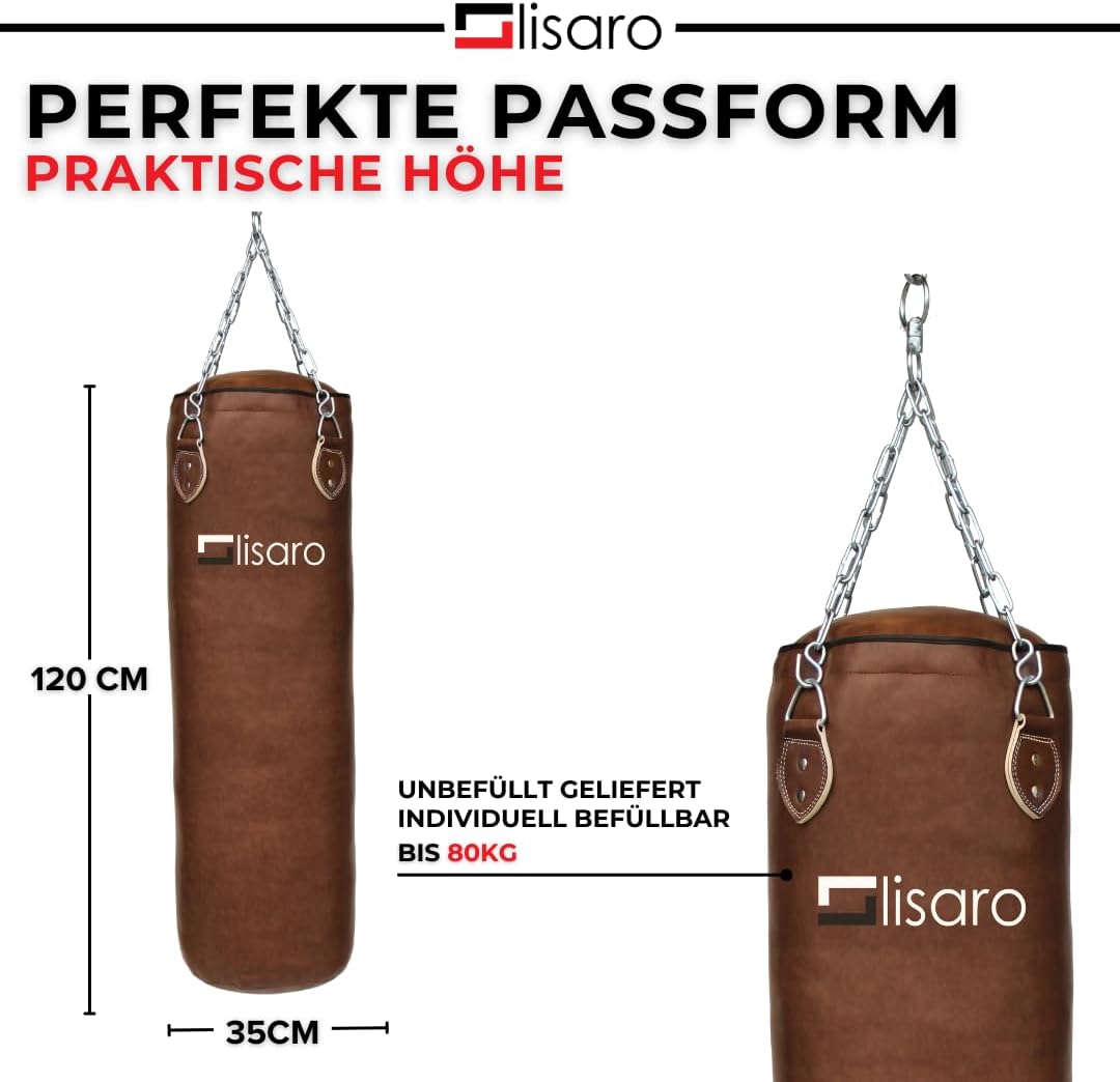 Lisaro Profi Boxsack 120/150 cm gefüllt/ungefüllt | Sandsack in Studioqualität für Boxen, Kickboxen