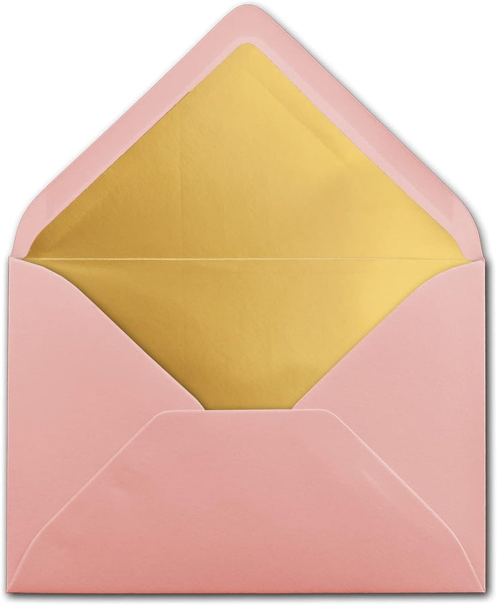 50x DIN C5 Kuverts 15,7 x 22,5 cm in Altrosa (Rosa) mit goldenem Seidenfutter - Nassklebung - Blanko