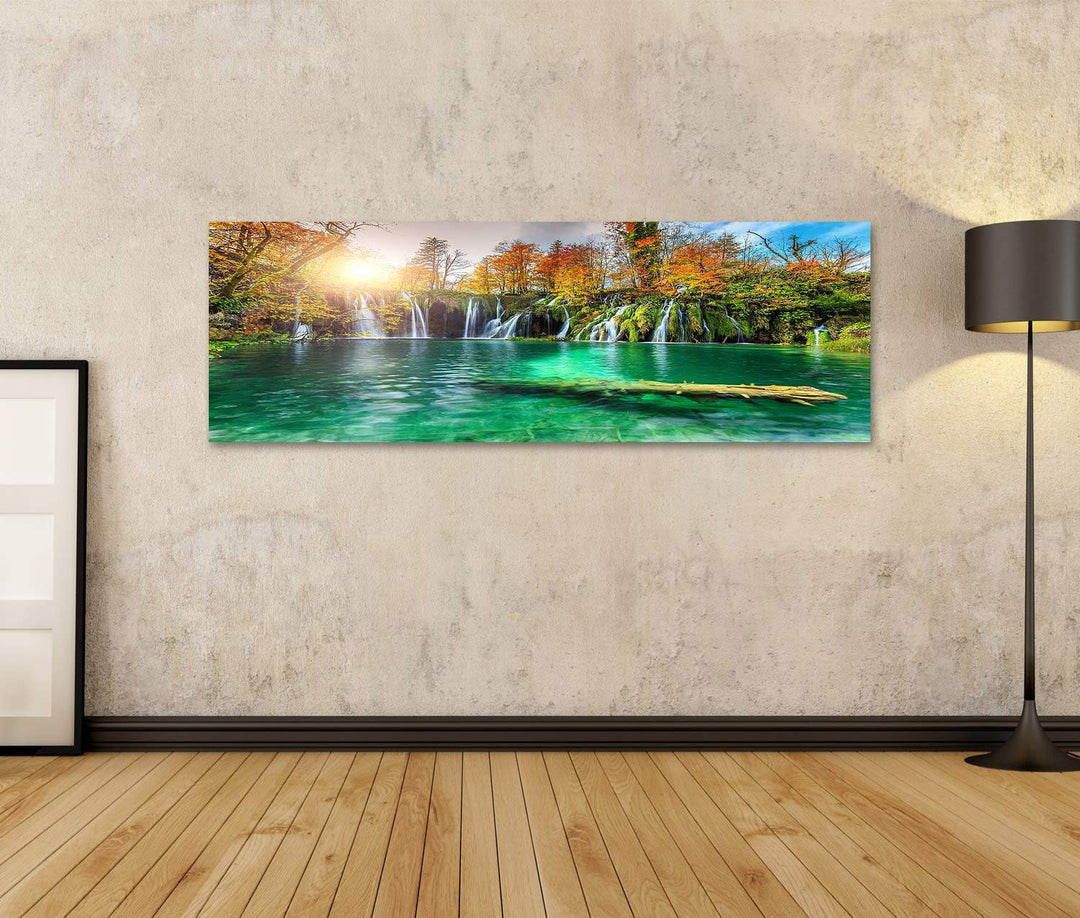 islandburner Bild auf Leinwand Bunte Aututmn Landschaft Wasserfälle Plitvice National Park Kroatien