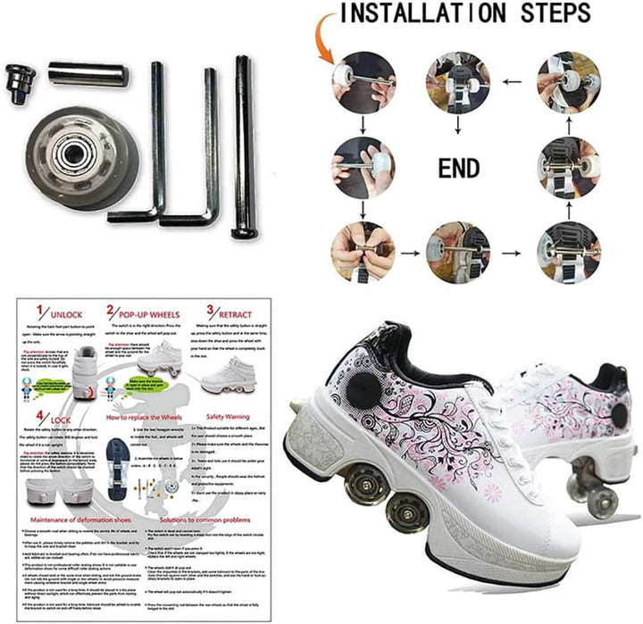 LDRFSE Schuhe mit Rollen, Rollschuhe Skateboard Schuhe Kinderschuhe Mit Rollen Skate Shoes Rollen Sc