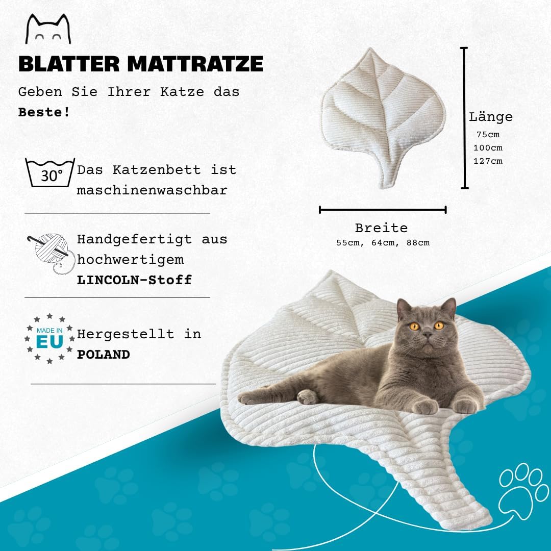 PRASKA Katzendecke Haustierbett - Kuscheldecke Katzenmatte für Hunde und Katzen 75x55cm Blatt Katzen