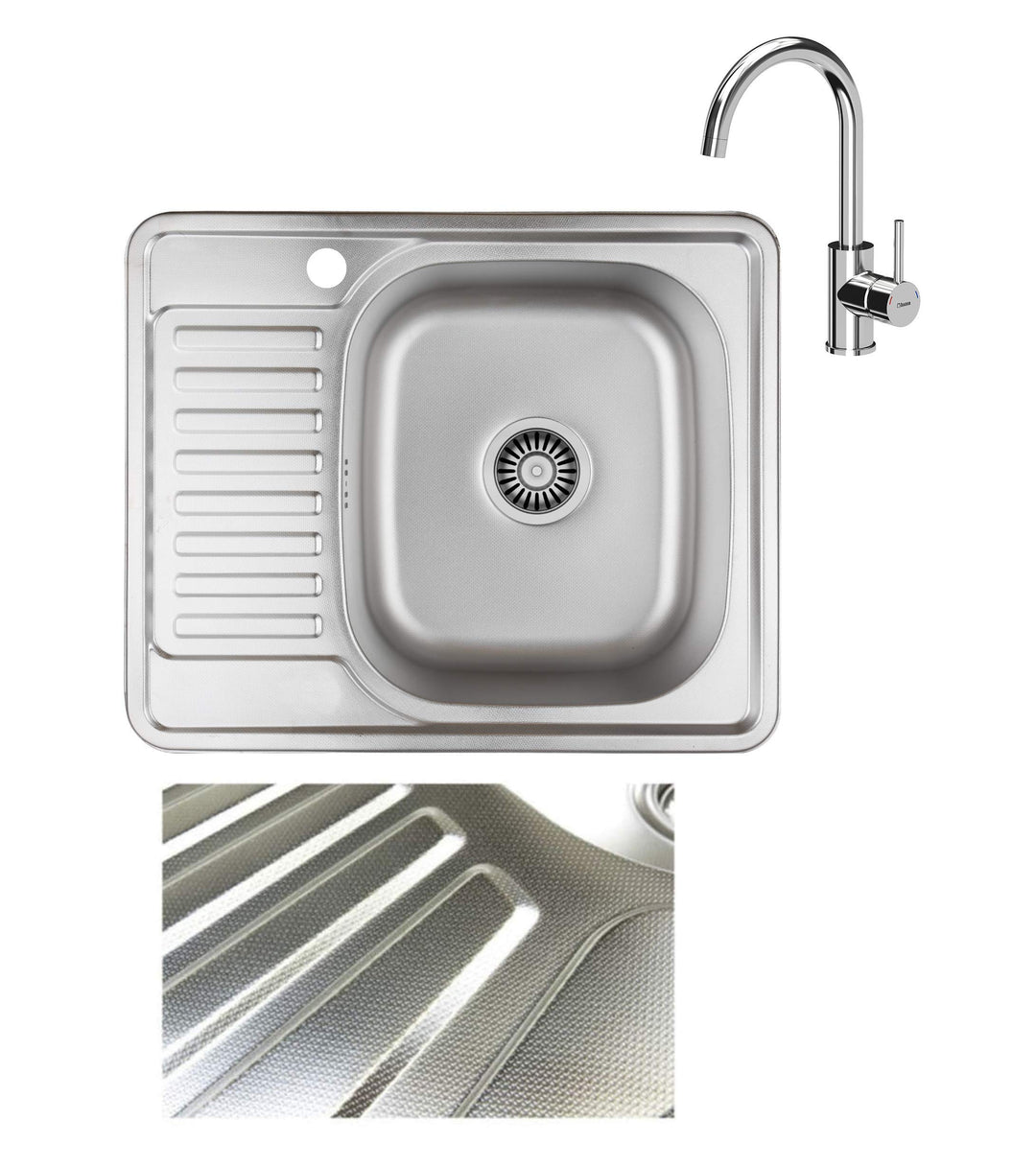 VBChome Einbauspüle mit Armatur 58x48 Leinenstruktur ab 45er Unterschrank Edelstahl Küchenspüle Spül