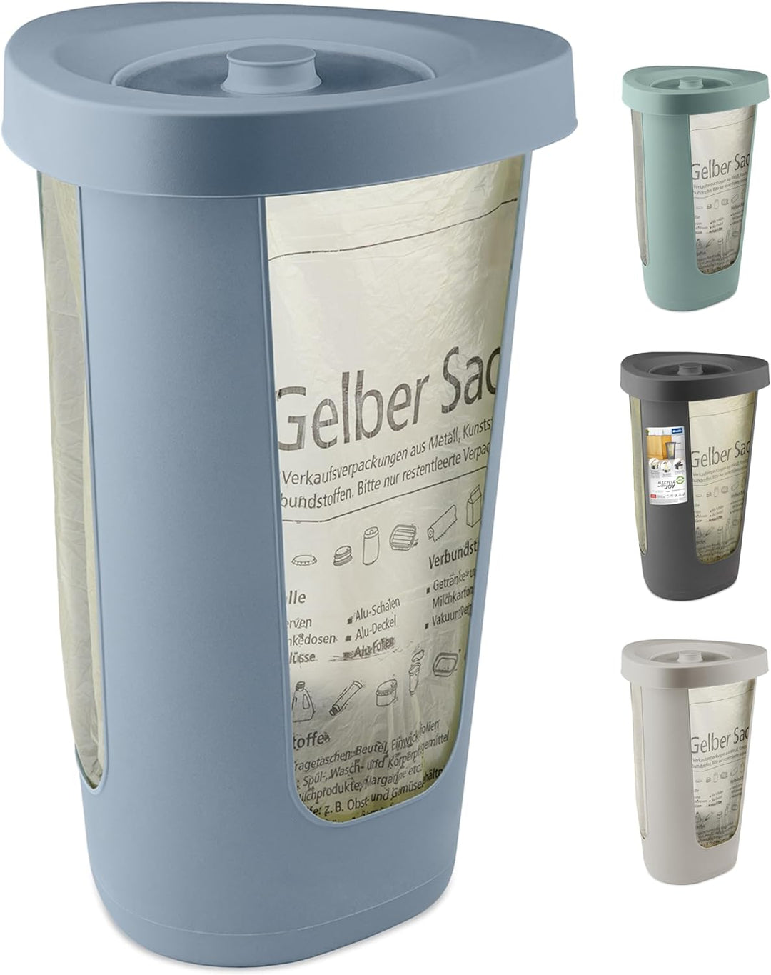 Rotho Fabu Müllsackständer gelber Sack mit Deckel, Kunststoff (PP recycelt), blau, 40 cm 1 x Müllsac