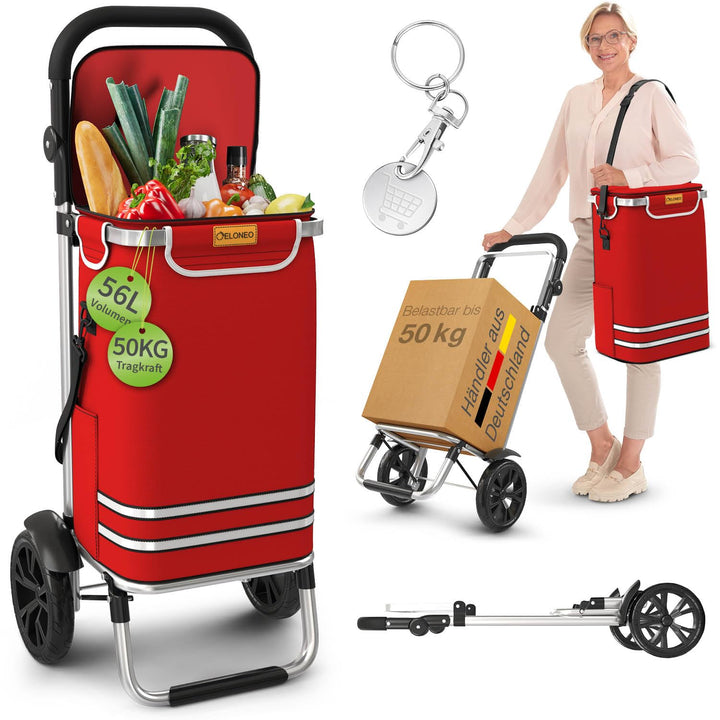 ELONEO Einkaufstrolley klappbar, Einkaufswagen mit Kühlfach, 3in1 Trolley, Sackkarre & Umhängetasche