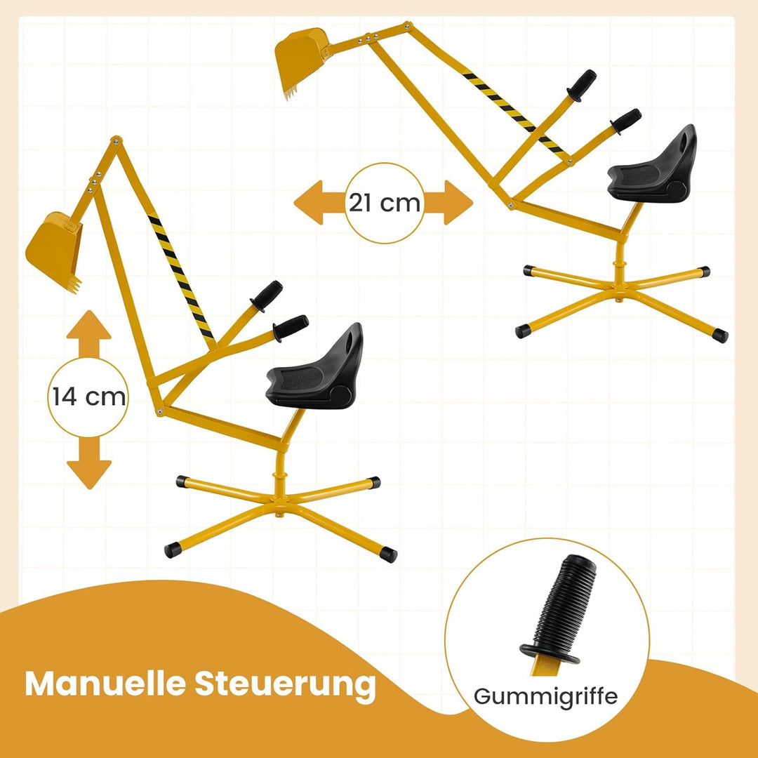 COSTWAY Sitzbagger 360° drehbar, Bagger zum Draufsitzen Metall mit Schaufel & 2-Hand Steuerung, Sand