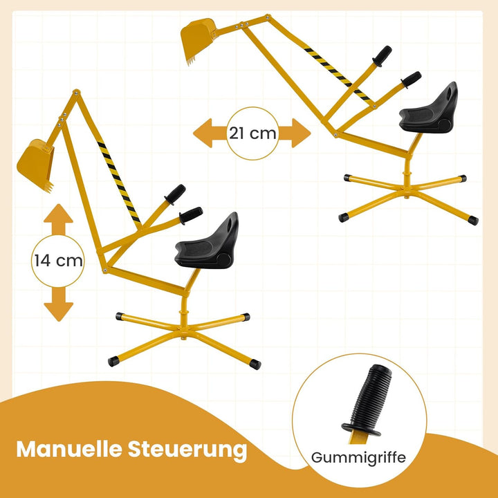 COSTWAY Sitzbagger 360° drehbar, Bagger zum Draufsitzen Metall mit Schaufel & 2-Hand Steuerung, Sand