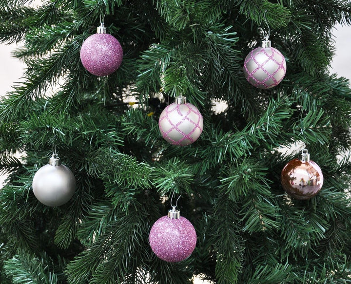 64x Kunststoff Christbaumkugeln Ø 6cm Kugel Box Glanz Glitzer Matt Dekor Inge inkl. Aufhänger, Farbe