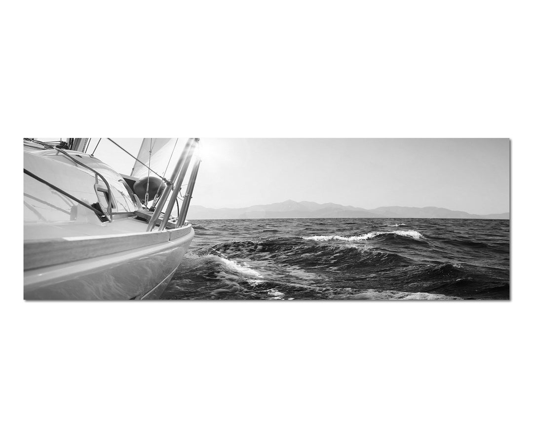 Paul Sinus Art Leinwandfoto als Panorama SCHWARZ/Weiss 150x50cm Meer Segelboot Yacht Sonnenuntergang