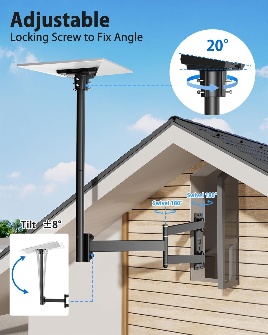 Starlink Gen 3 Wandhalterung, 360° Einstellbare V3 Halterung with 755mm Langem Arm, Verstellbaren Ma