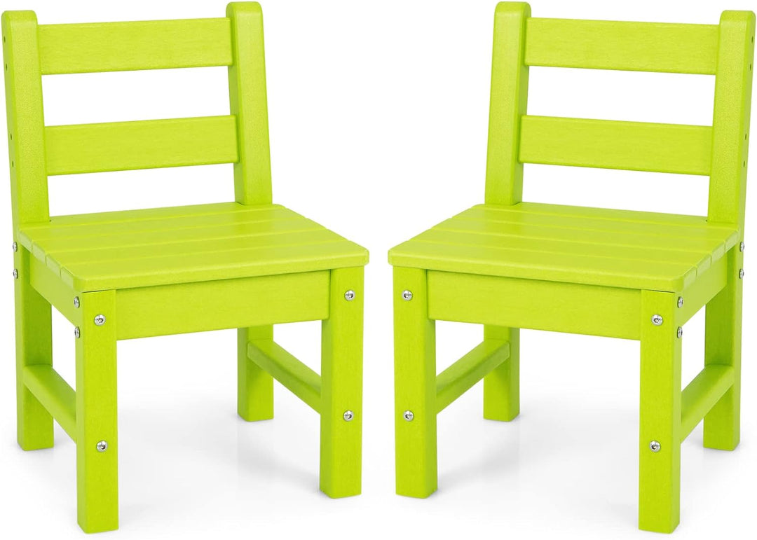 GOPLUS 3 TLG Tisch Stuhlset, Kindertisch Lerntisch Set aus Holz, mit 2 Stühlen mit Rückenlehnen zum