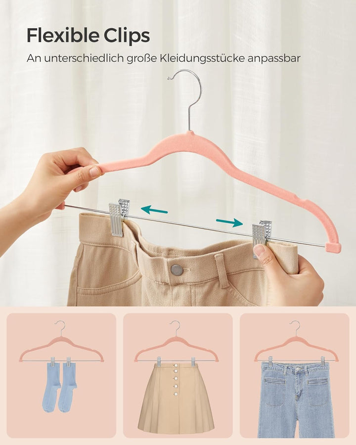 SONGMICS Kleiderbügel Samt, 10er Set, Rockbügel, 42,5 cm breit, mit verstellbaren Clips, rutschfest,