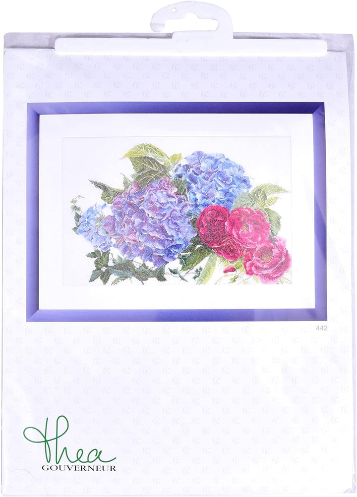 Thea Gouverneur - Kreuzstich-Set - Hortensie & Rose - Aida - 16 Count - Für Erwachsene - 442A