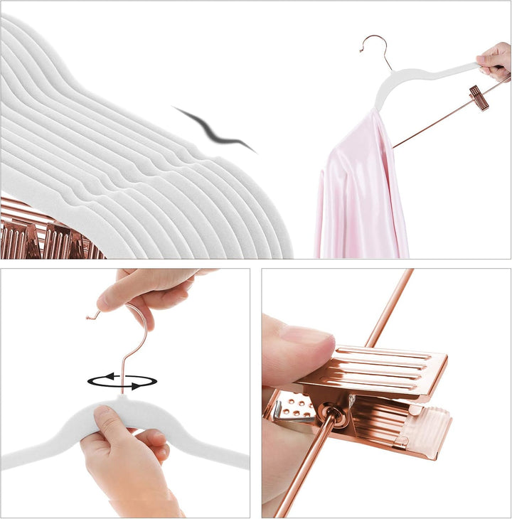 SONGMICS Kleiderbügel Samt, 24er Set, Hosenbügel, Bügel 42 cm lang, Haken in Roségold, verstellbare