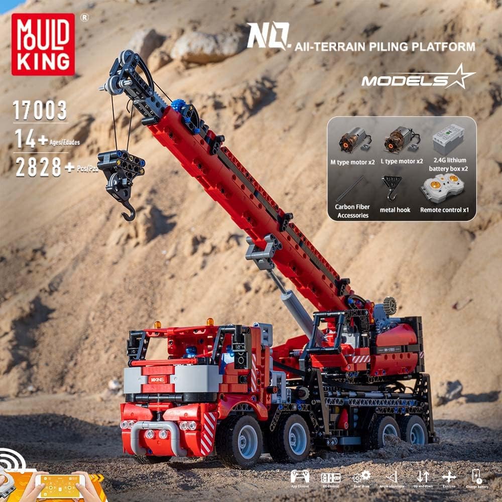 Mould King 17003 LKW Kran Modell, 2828 Teile, Gross Multifunktionale Kran mit APP/2.4 GHz Fernbedien