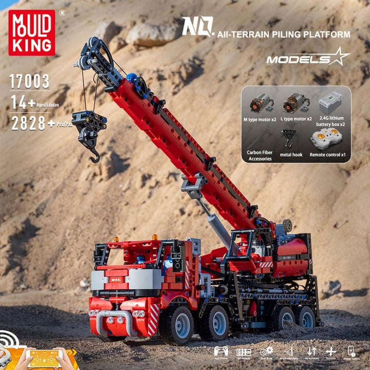Mould King 17003 LKW Kran Modell, 2828 Teile, Gross Multifunktionale Kran mit APP/2.4 GHz Fernbedien