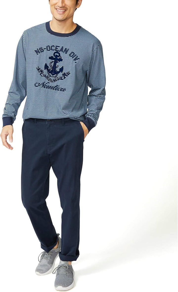 Nautica Herren Hose, Business/Leger Klassische Passform, Flache Vorderseite, Stretch, Solide Chino D
