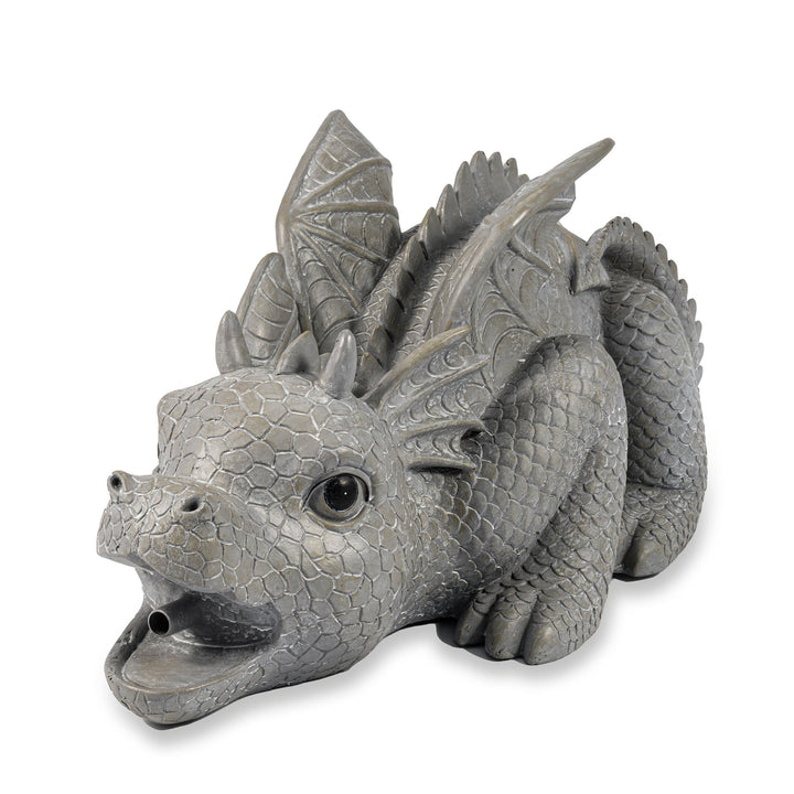 Wasserspeier Figur Drache Grisu aus Kunststein - (L x B x H): ca. 400 x 215 x 200 mm - Schlauchansch