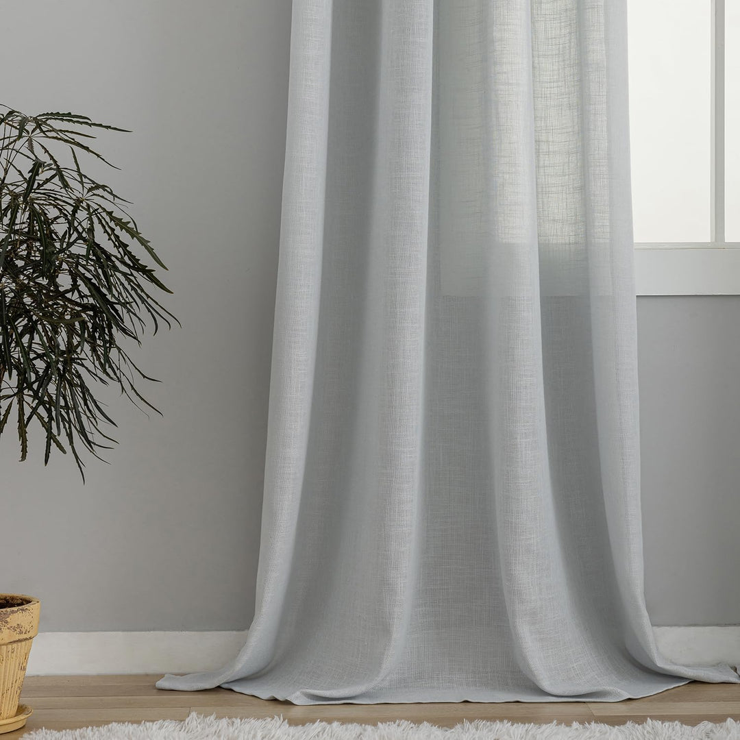 VOILYBIRD Natürliche Leinenstruktur Vorhänge mit Ösen Leinen Gardinen für Fenster Wohnzimmer (Hellgr