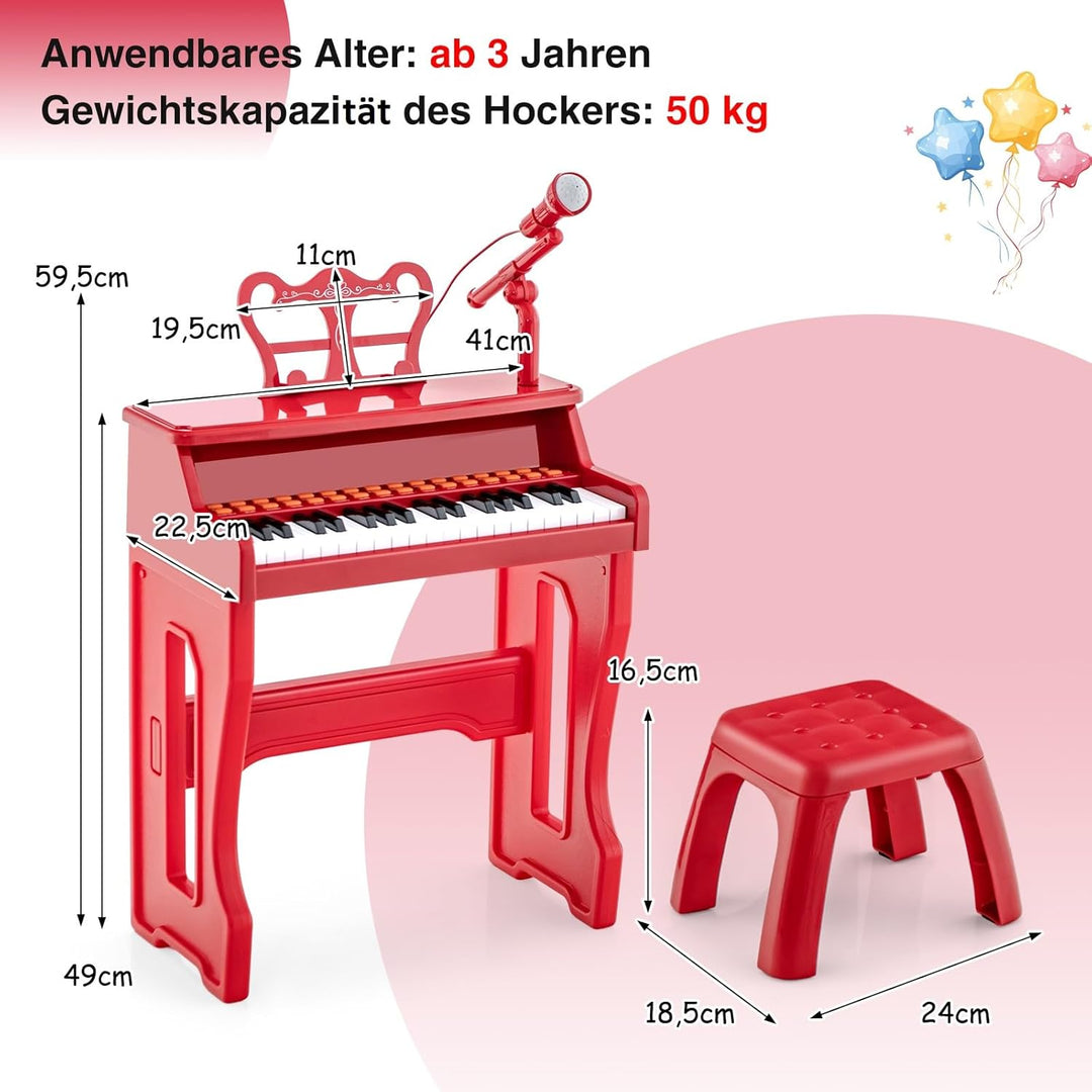 COSTWAY 37-Tasten Kinder Keyboard, elektronisches Kinderklavier mit Hocker, verstellbarem Mikrofon &