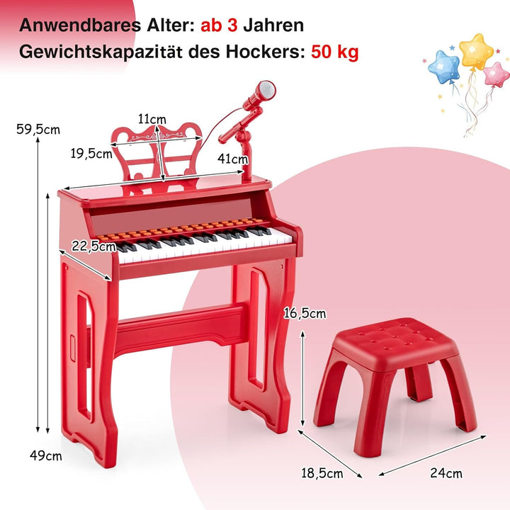 COSTWAY 37-Tasten Kinder Keyboard, elektronisches Kinderklavier mit Hocker, verstellbarem Mikrofon &