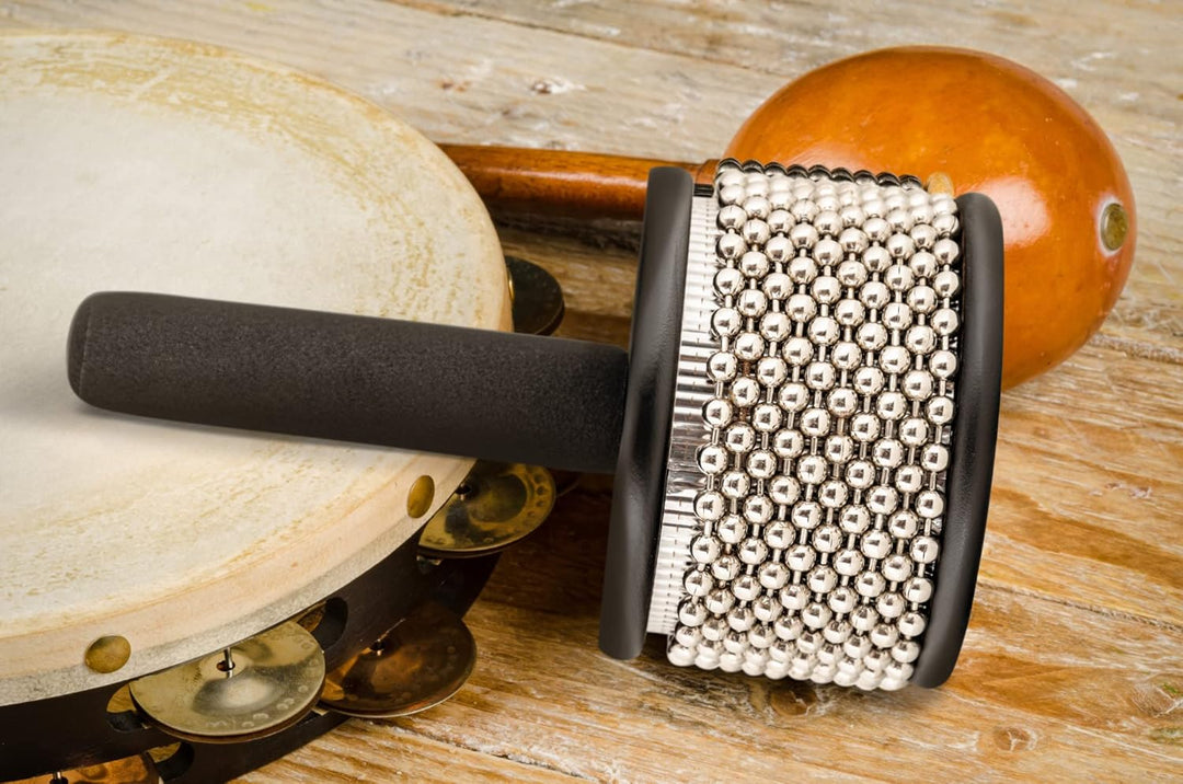 XDrum CB1-BK Cabasa Medium - Klassisches Rhythmusinstrument aus Holz - 10 Ketten à 34 Perlen - Mittl