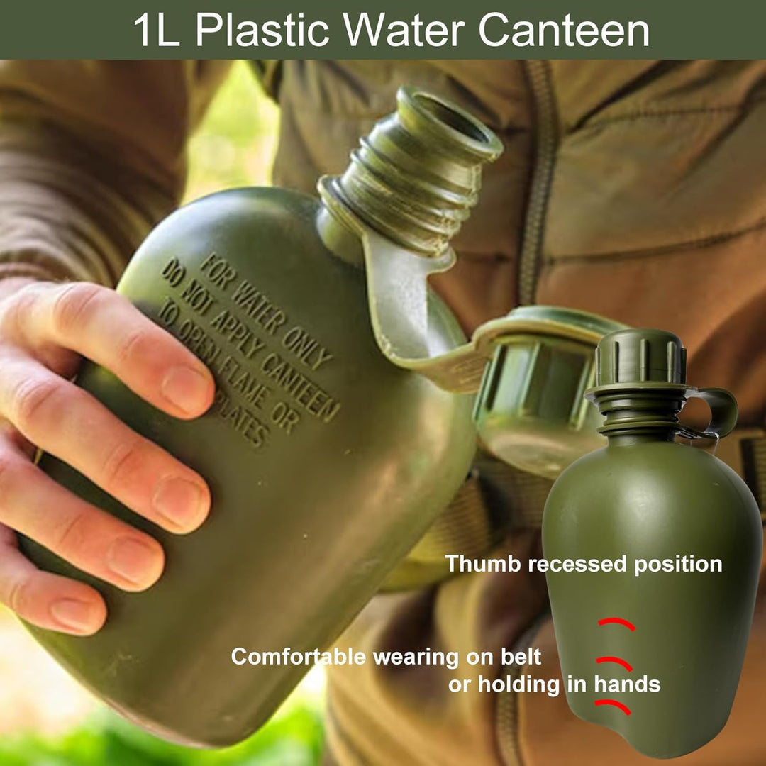 BeGrit Feldflaschenbecher Tragbar 1L Militär Überleben Trinkflasche Camping Wasserflasche mit Alumin