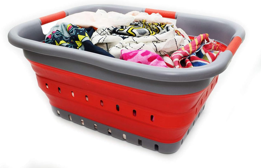 SAMMART 41L Collapsible 3 Handled Plastic Laundry Basket - Foldable Pop Up Storage Basket/Organizer