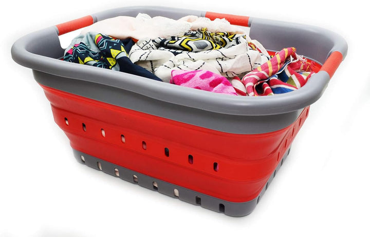 SAMMART 41L Collapsible 3 Handled Plastic Laundry Basket - Foldable Pop Up Storage Basket/Organizer