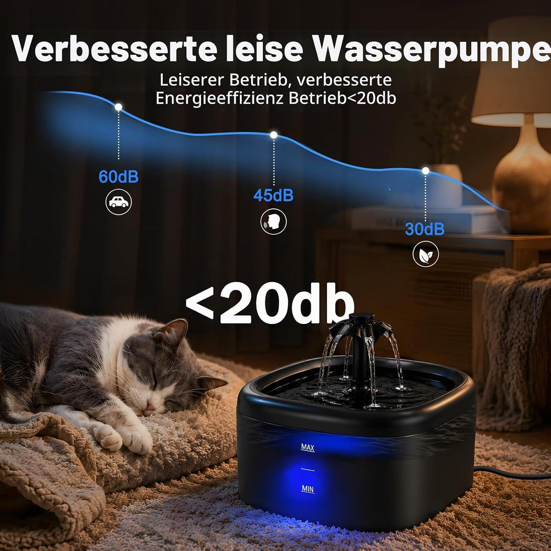 Katzenbrunnen Trinkbrunnen für Katzen und Hunde, 2.2L Automatischer Haustier Wasserbrunnen mit LED-W