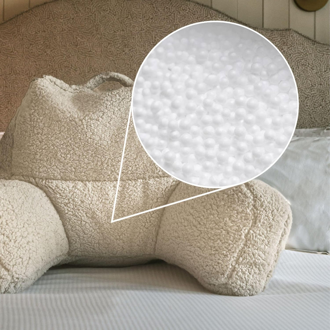 Icon Teddybär Rückenlehne Lesekissen, Creme, Lesekissen Flauschig mit Sitzsack Füllung, Rückenstütze