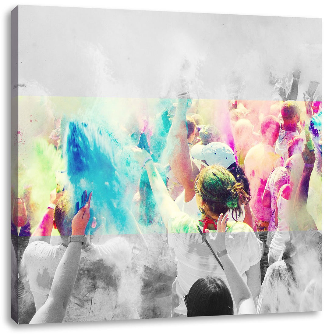 Pixxprint Holi Farben Festival als Leinwandbild Quadratisch/Grösse: 70x70 / Wandbild/Kunstdruck/fert