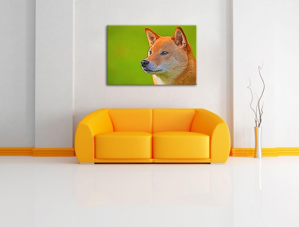 anmutiger Finnen-Spitz im Gras NewArt Format: 100x70 cm auf Leinwand, XXL riesige Bilder fertig gera