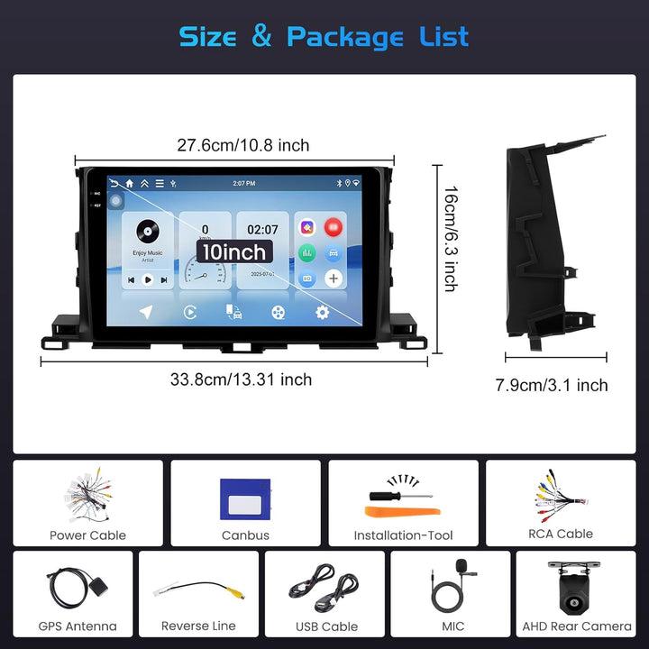 Inefala 4+64G Autoradio für Toyota Highlander 2015-2018 Android 15 mit 10'' In-Cell Bildschirm Unter