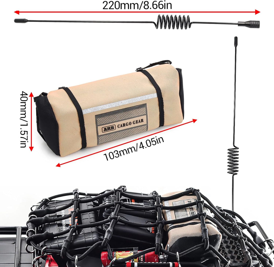 RC Crawler Zubehör, 1/10 Truck Dachträger Rc Zubehör Set 9 in 1 Tankaufbewahrungsbox, Gepäcknetz, Sc