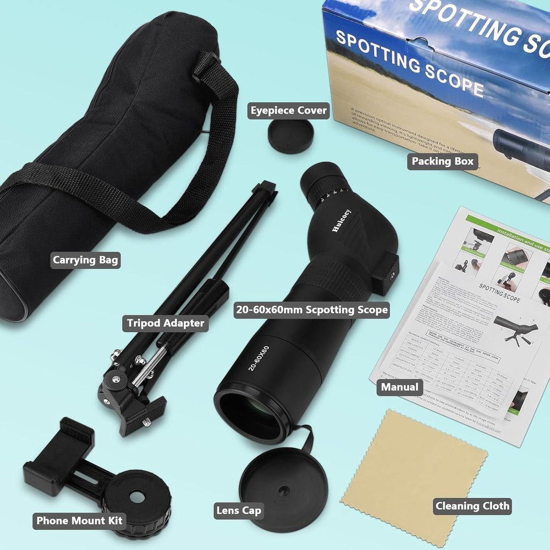 HUICOCY Spektive 20–60 x 60 mm Zoom 39–19 m/1000 m mit FMC-Objektiv, BAK4 45 Grad abgewinkeltes Okul