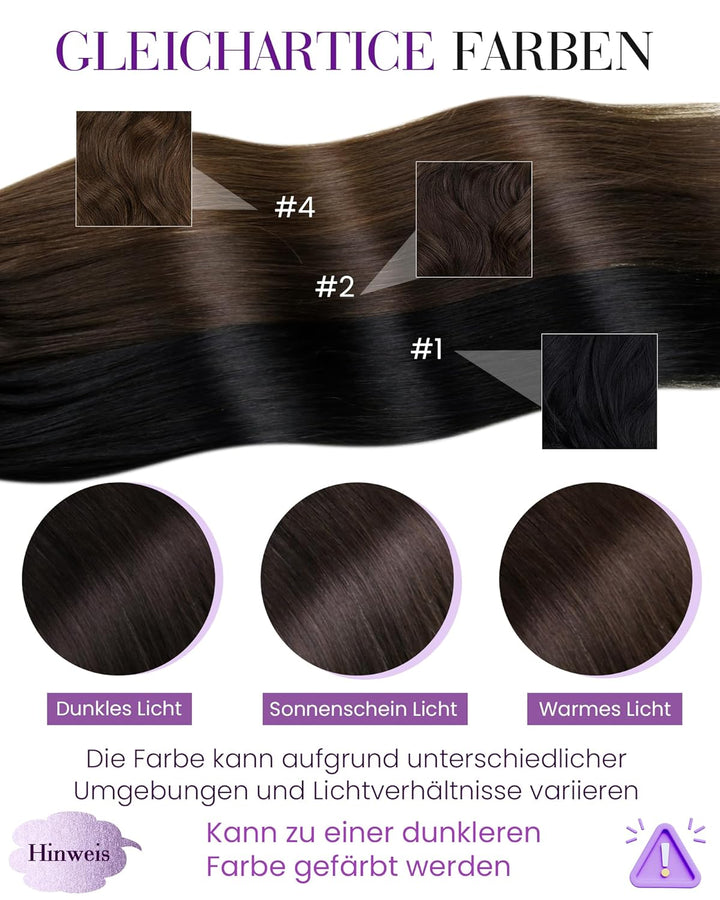 LaaVoo 40cm Microring Extensions Echthaar Braun Unsichtbar Extensions Echthaar Micro Loop 1g/s Dunke