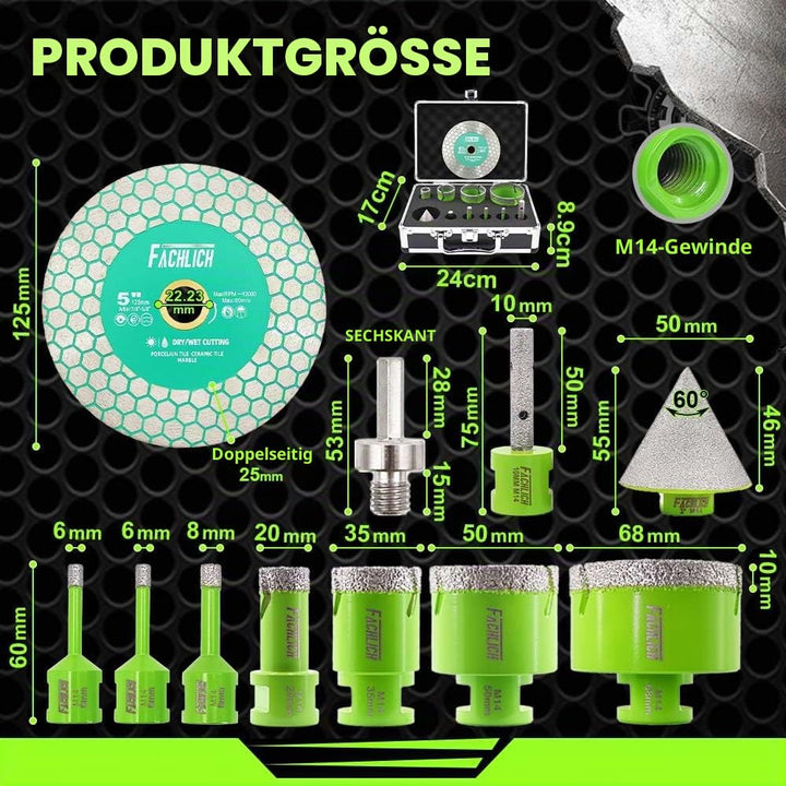 Diamant Fliesenbohrer Set M14-6/6/8/20/35/50/68mm Diamantbohrer Lochsäge für Fliesen Porzellan Keram