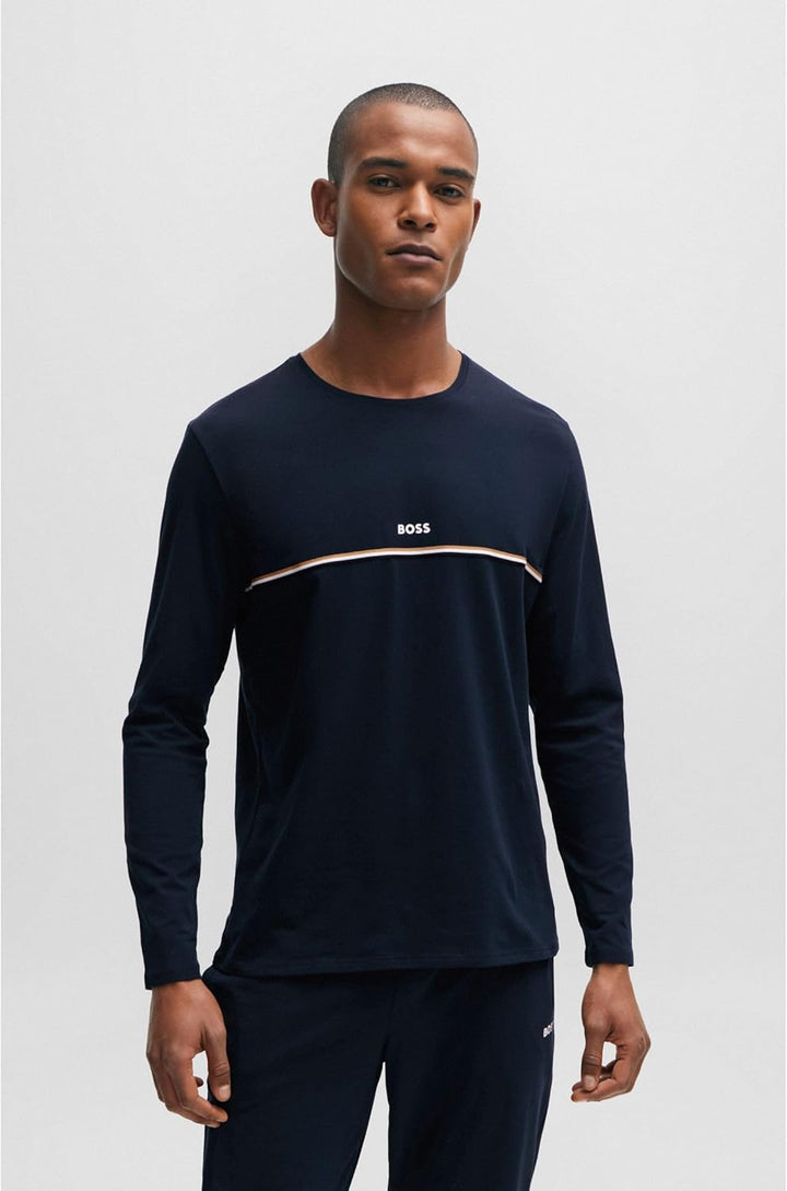 BOSS Herren Unique LS-Shirt Pyjama-Shirt aus Stretch-Baumwolle mit Signature-Streifen und Logo XL Da