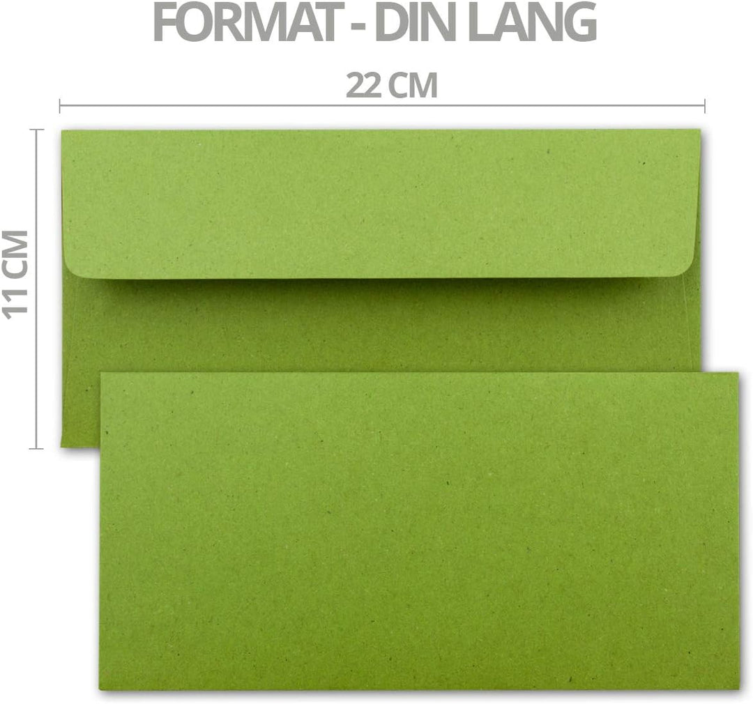 400x Kraftpapier-Umschläge DIN Lang - Hell-Grün - Haftklebung 11 x 22 cm - Brief-Umschläge aus Recyc