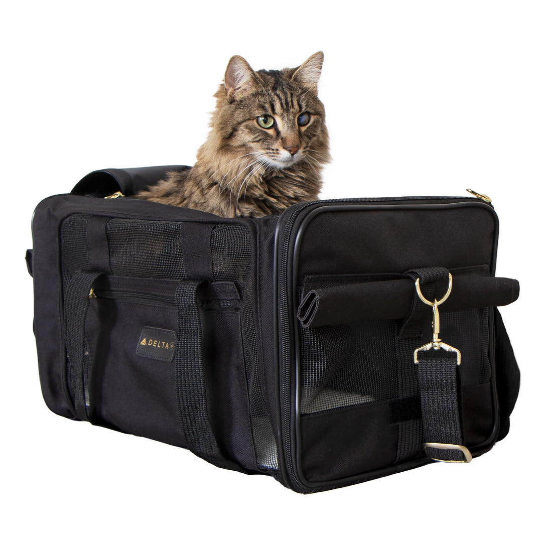 Sherpa Tragetasche für Haustiere, Schwarz L 43 x B 28 x H 27 cm Delta Airlines Transportbox für Haus
