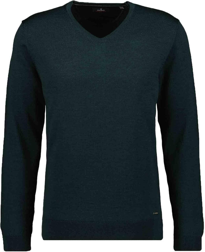RAGMAN Herren Merino-Pullover V-Ausschnitt S Dunkelgrün-035, S Dunkelgrün-035