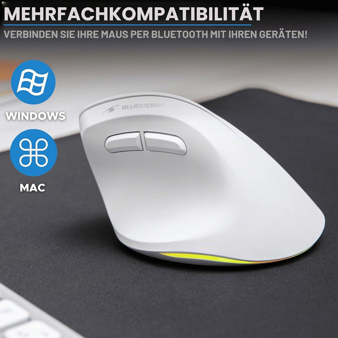 Bluestork - Ergonomische Vertikale Kabellose Maus 4800 DPI Weiss Weiss für Rechtshänder, Weiss für R