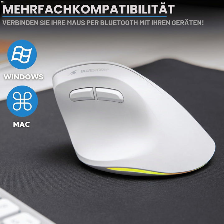 Bluestork - Ergonomische Vertikale Kabellose Maus 4800 DPI Weiss Weiss für Rechtshänder, Weiss für R