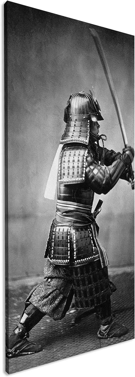 kampfbereiter Samurai-Krieger Panorama 80x40 cm als Leinwandbild, Motiv fertig gerahmt auf Echtholzr