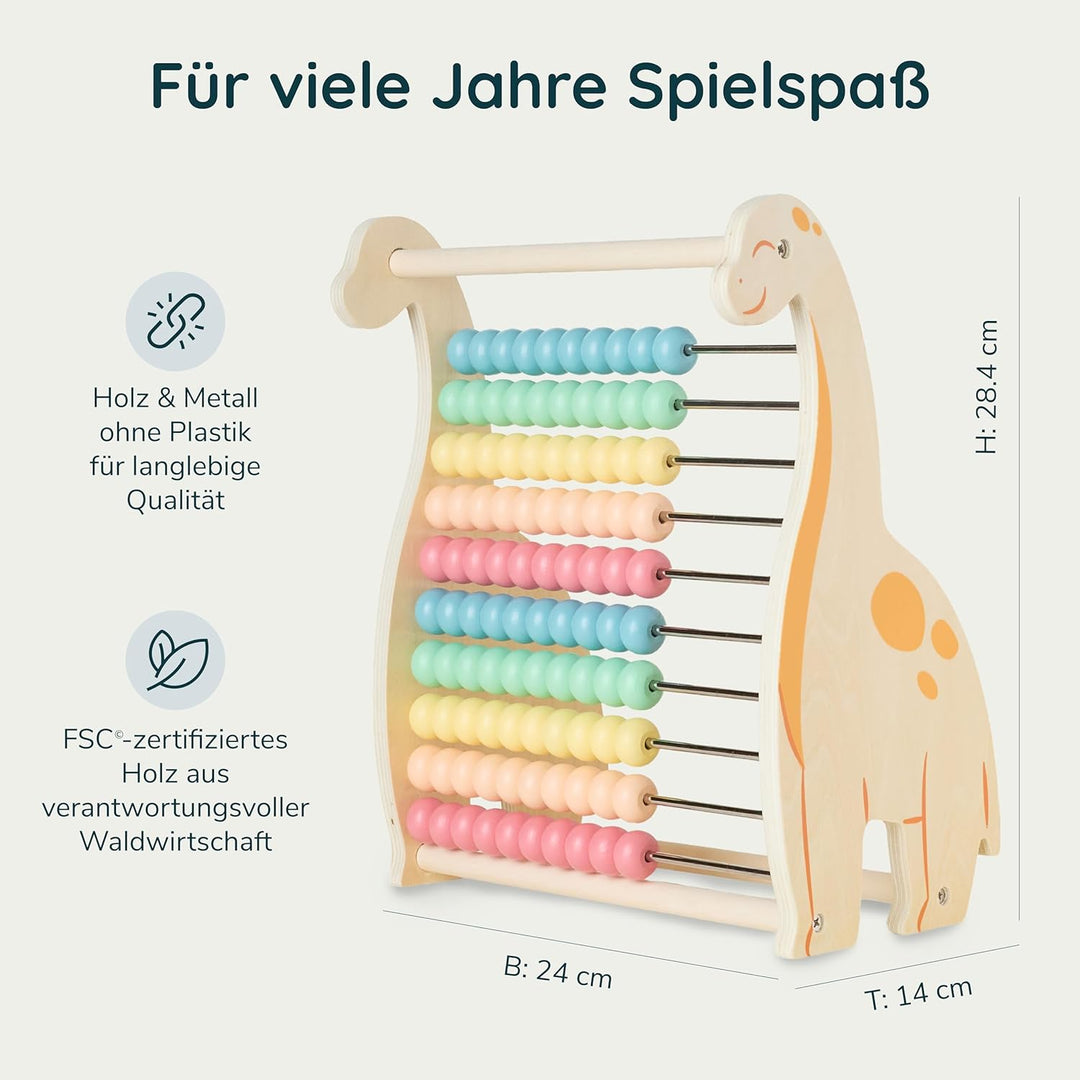 Twig & Leaf Rechenschieber für Kinder aus Holz, Dinosaurier Abakus Montessori Spielzeug zum Rechnen
